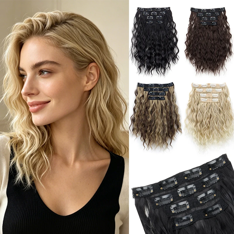 12Inch Synthetic 4pcs/set Short Deep Curly Hair Extension Soft Thick Hairpiece for Women Daily Use