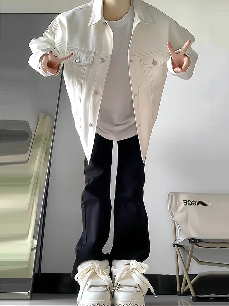 

Белый джинсовый тюнер Cleanfit, осенне-зимний джинсовый тюнер для пар, свободный крой, длинный свек, антибактериальный