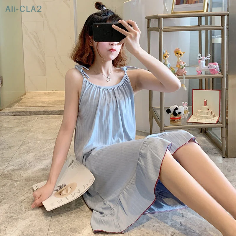 Suspended Pajamas Female Summer Sexy Loose Cute Solid Color Casual Sleep Dress