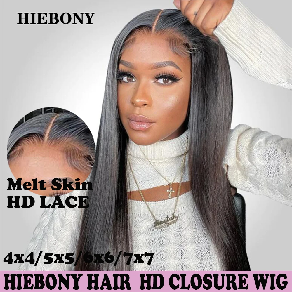 HiEbony Glueless 5x5 6x6 7x7 HD Lace Closure Wigs Straight Melt Skin Deep Part HD Closure Wigs 250% Density Body Wave Wigs