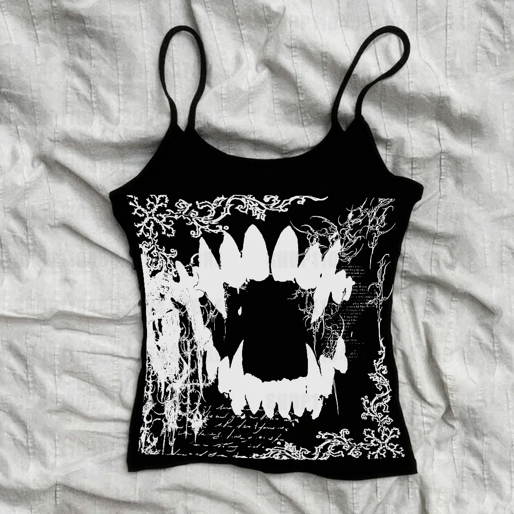 Y2k funny negative aesthetic print garbage hip-hop slim fit retro vest sleeveless crop top high street sexy vest