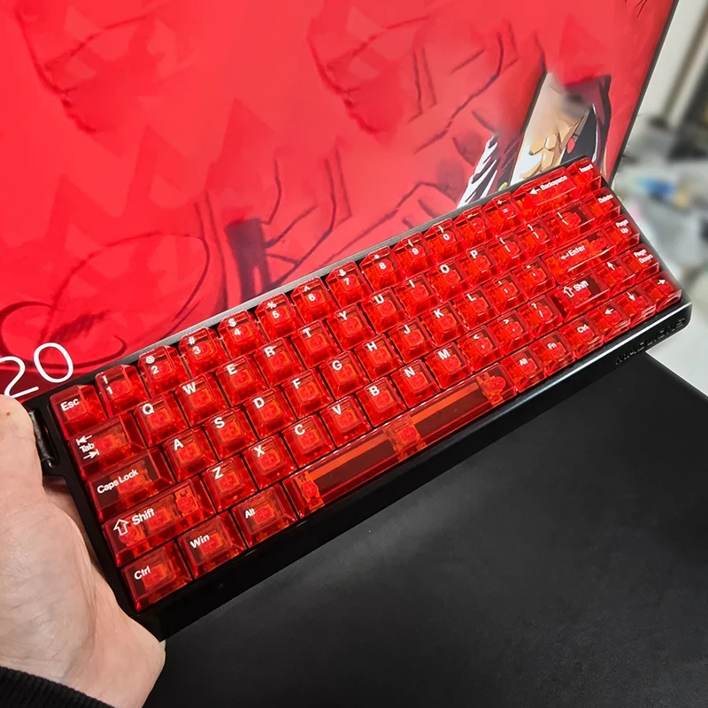 132 Keys Red Full Transparent PC Keycaps Double Shot Crystal Keycaps Cherry Profile for Cherry MX Switches Mechanical keyboard