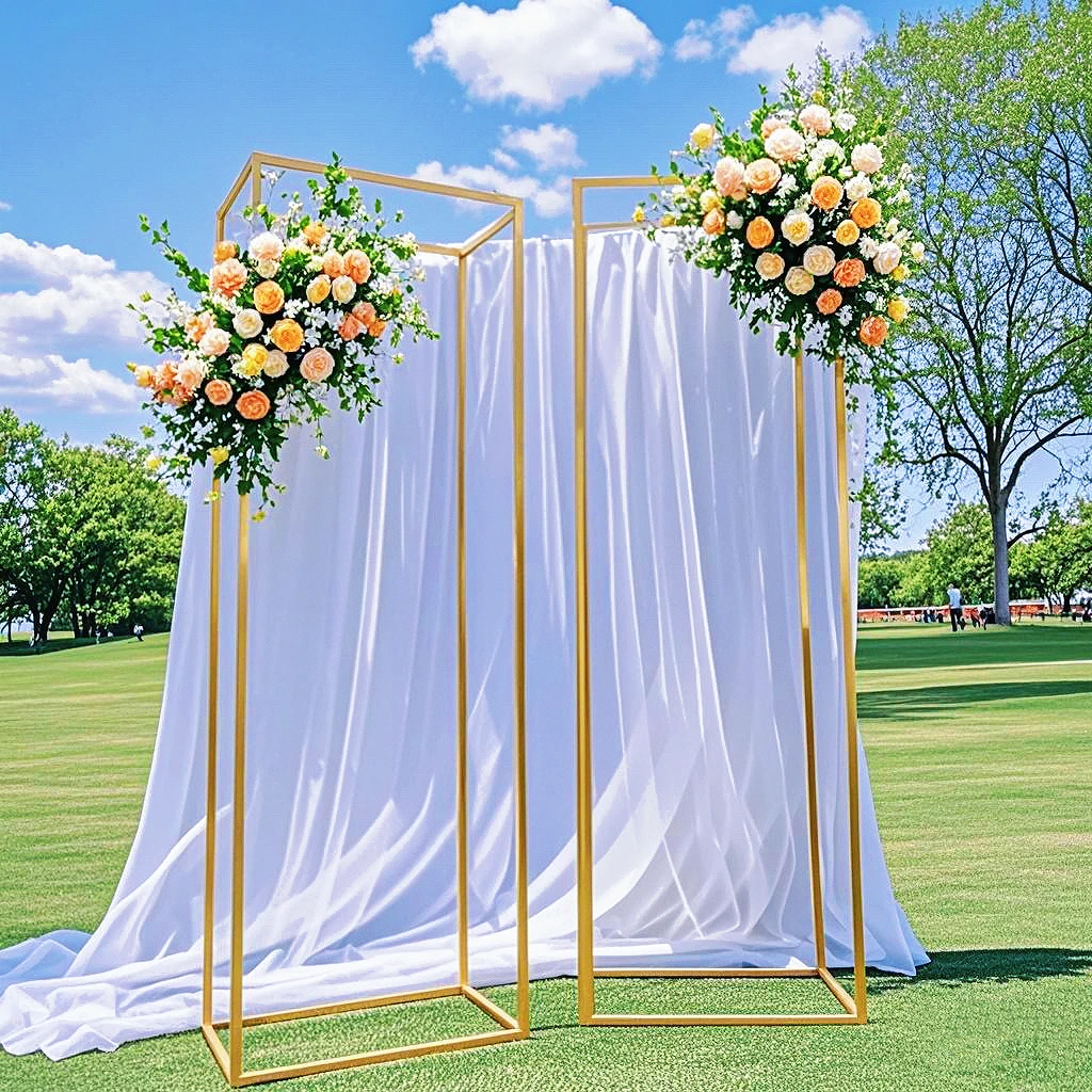 3PCS Shiny Gold Large Frame Riser Floral Arch Wedding Decor Backdrop Props Grand Party Display Stand for Events And Celebrations