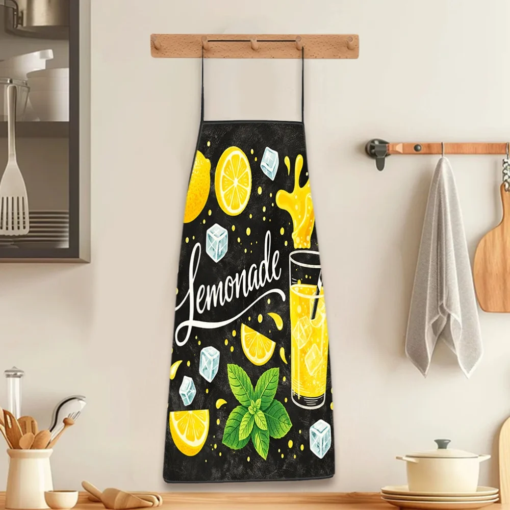 Summer Lemonade Mint Ice Print Apron, Washable & Reusable, Household Work Apron