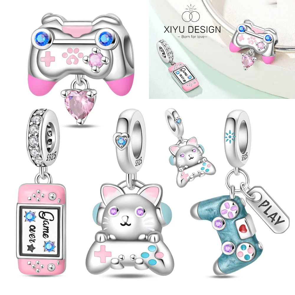 

Game Enthusiasts Charms 925 Sterling Silver Cute Cat Game Console Pendant Bead for Jewelry Making Bracelets DIY Women Party Gift