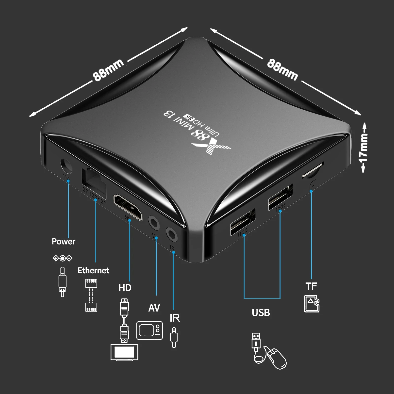 X88 Mini 13 Tv Box Android 13 2024 Rk3528 8K 5G Dual Wifi Home Video 4Gb 64Gb Mediaspeler Hdmi Output 4K Tv Box Settopbox Box