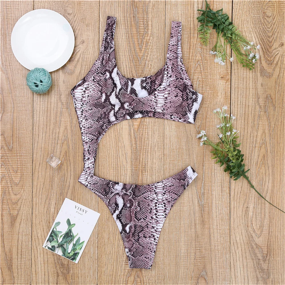 Serpente maiô impressão para as mulheres, sexy one-pieces set, monokini, corte irregular, estilo brasileiro, roupas de praia, férias