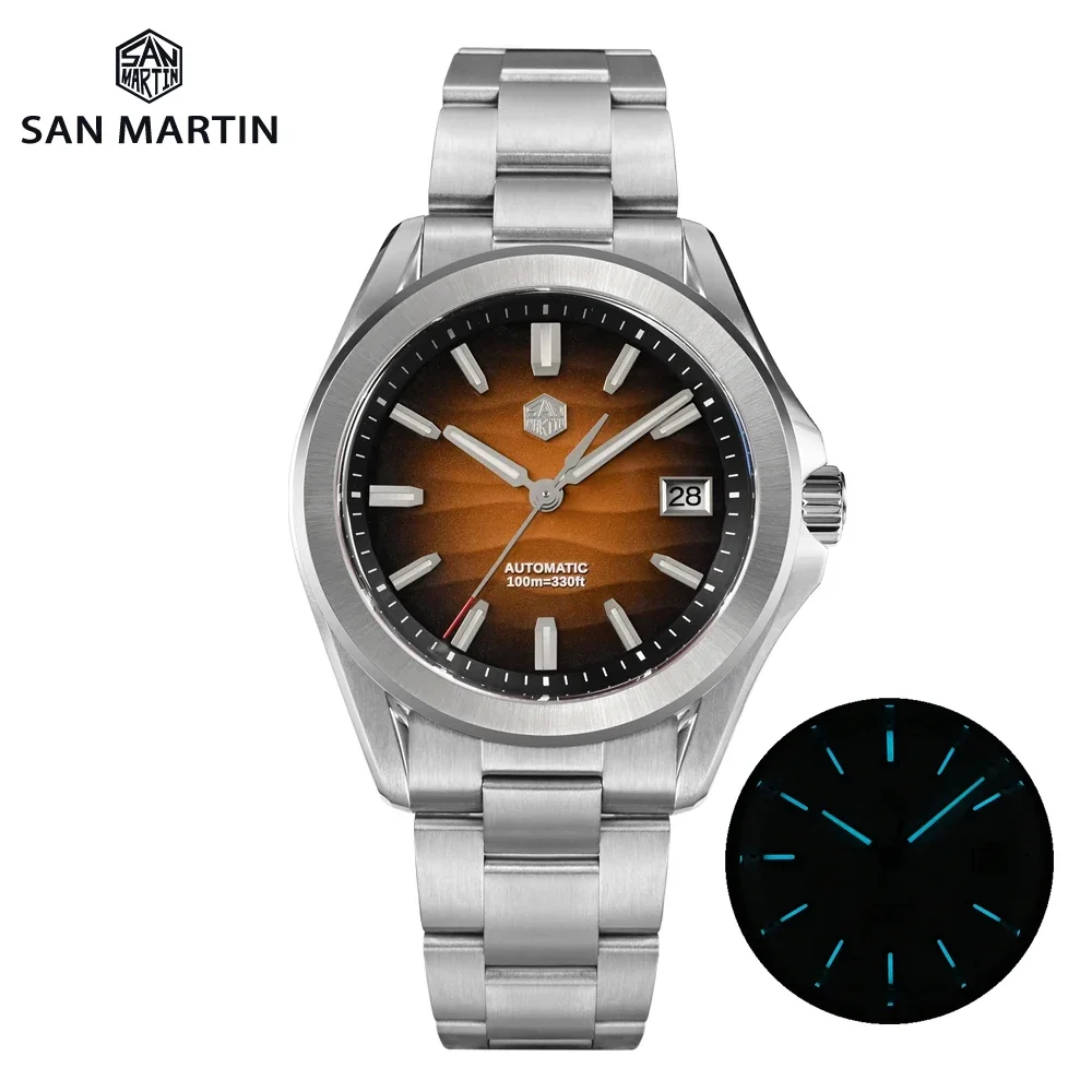 San Martin-Reloj de pulsera para hombre, pulsera de vestir de 39mm con textura desértica, NH35, zafiro mecánico automático, resistente al agua,