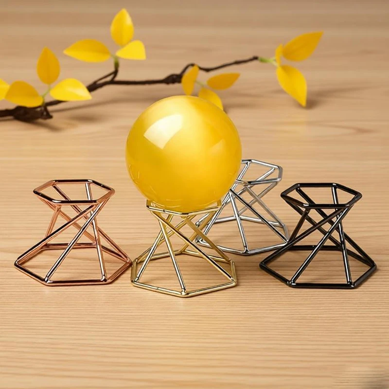 1Pc Metal Electroplated Iron Geometric Crystal Ball Stand Electroplated Iron Sphere Display Base Holder For Home Decoration