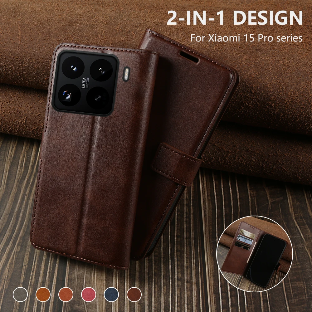 

Luxury Calf Leather Flip Case For Xiaomi 15 15T Pro 14T 13T 12T 17 Ultra 17T 12s 12x 11 Lite 17 Pro Max Phone Wallet Case Cover