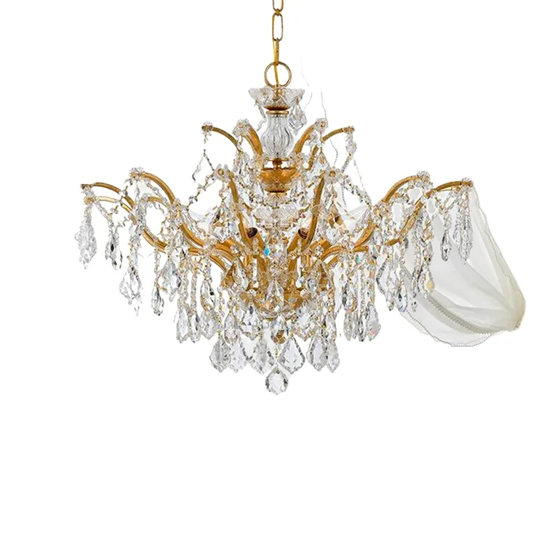 

All-copper cloud Huating crystal chandelier European and American light luxury brass bedroom room living room light