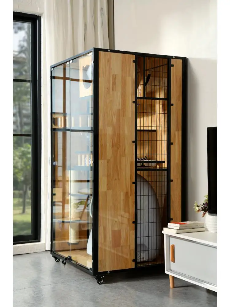 Large Cat Villa Solid Wood Cat Cage Large Free Space Cat Litter Cat House Can Put Electric Cat Litter Box Cat Cage Villa