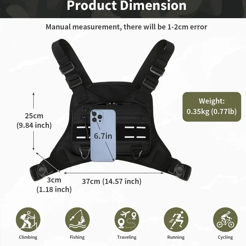 Outdoor Phone Holder Chest Bag For Men Front Rig Pouch Running Vest Tactical Sports Pack Hiking Fishing Mol