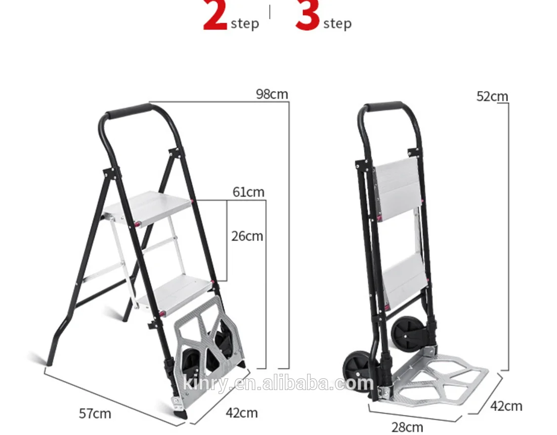 2 in 1 Foldable Anti-slip Steel Ladder Trolley Multifunction Folding Hand Truck
