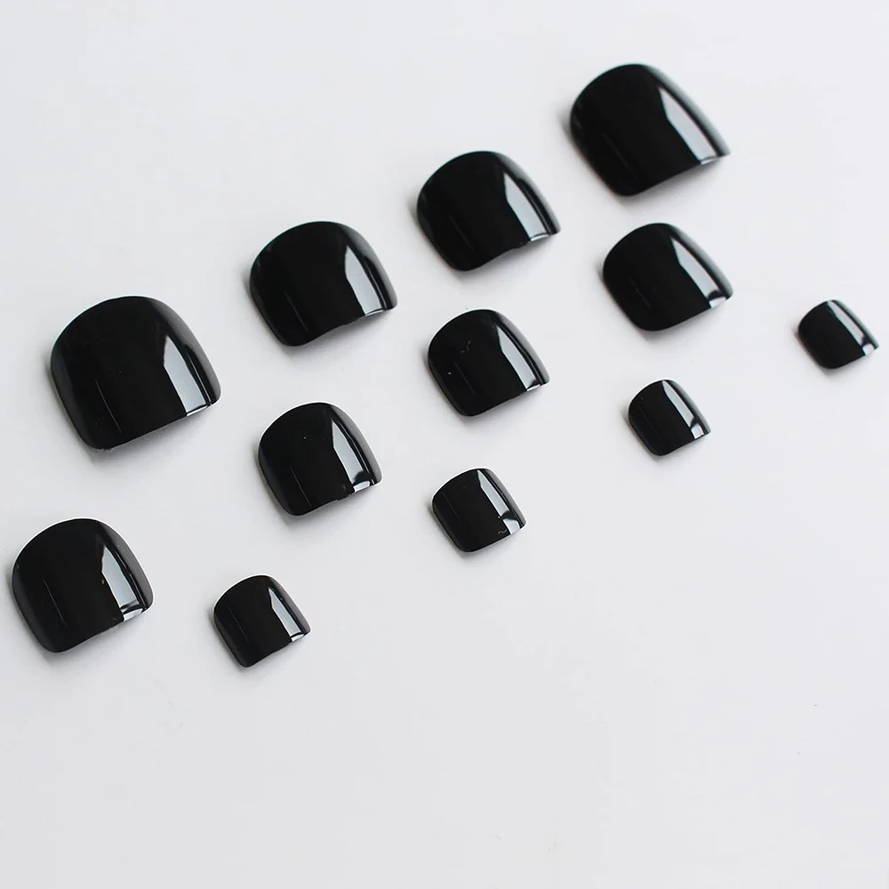 24pcs POP black press on toe nail press ons solid color summer nails cute nails fake nails cheap nails press on acyrlic nails