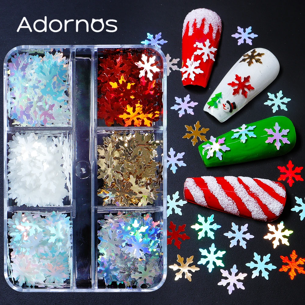 Holographic Nail Sequins Snowflake Mixed Nail Art Decorations Sparkly Christmas Glitter Flakes Nails Accessories Winter Manicure