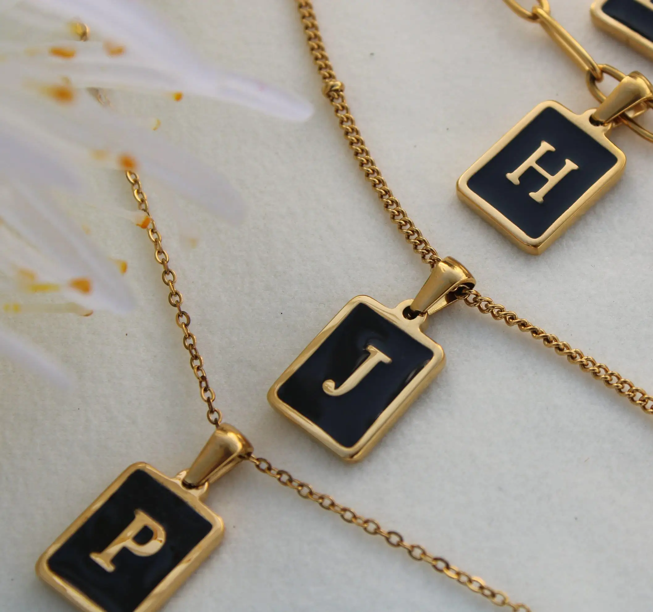Men Personalized Enamel Initial Letter Black Necklace for Men Rectangular Handmade Stainless Steel Jewelry Gift For Boyfriend