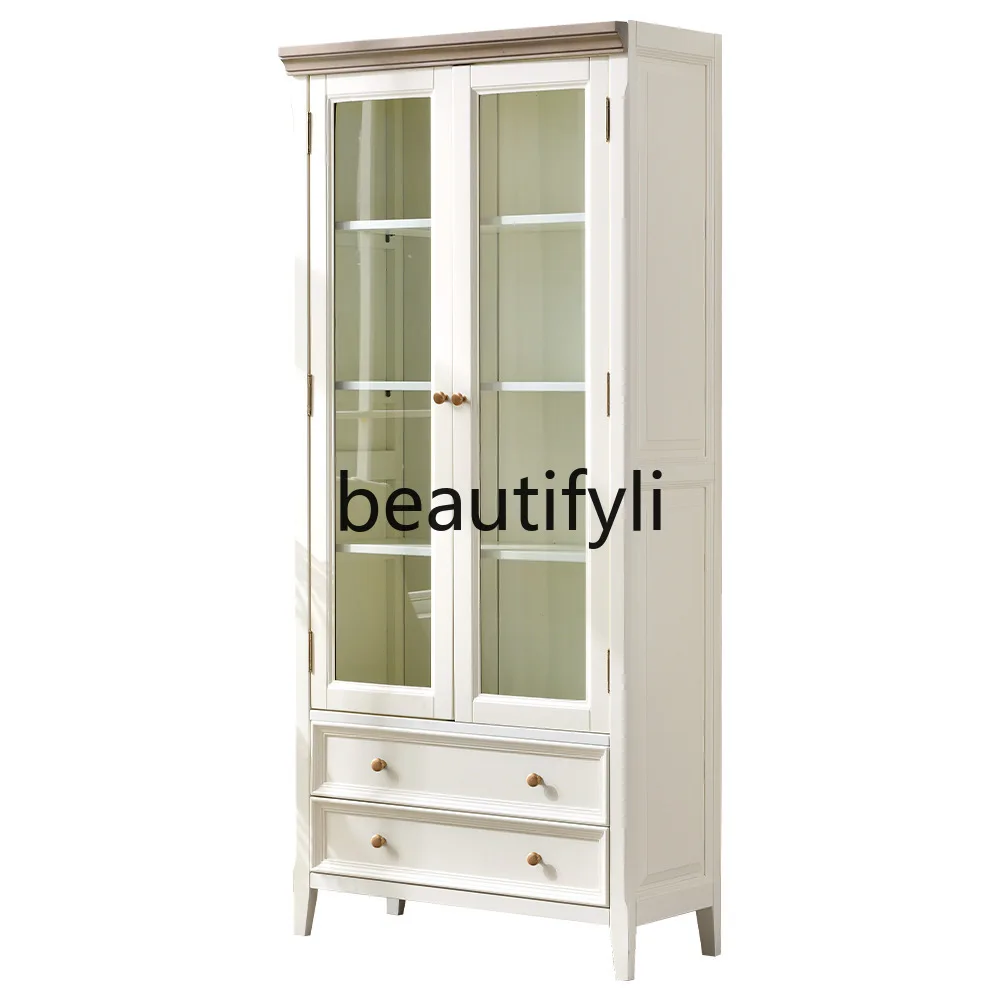 

American Style Bookcase with Glass Door Floor Dustproof Living Room Bookshelf Storage Cabinet Children's Bedroom Household