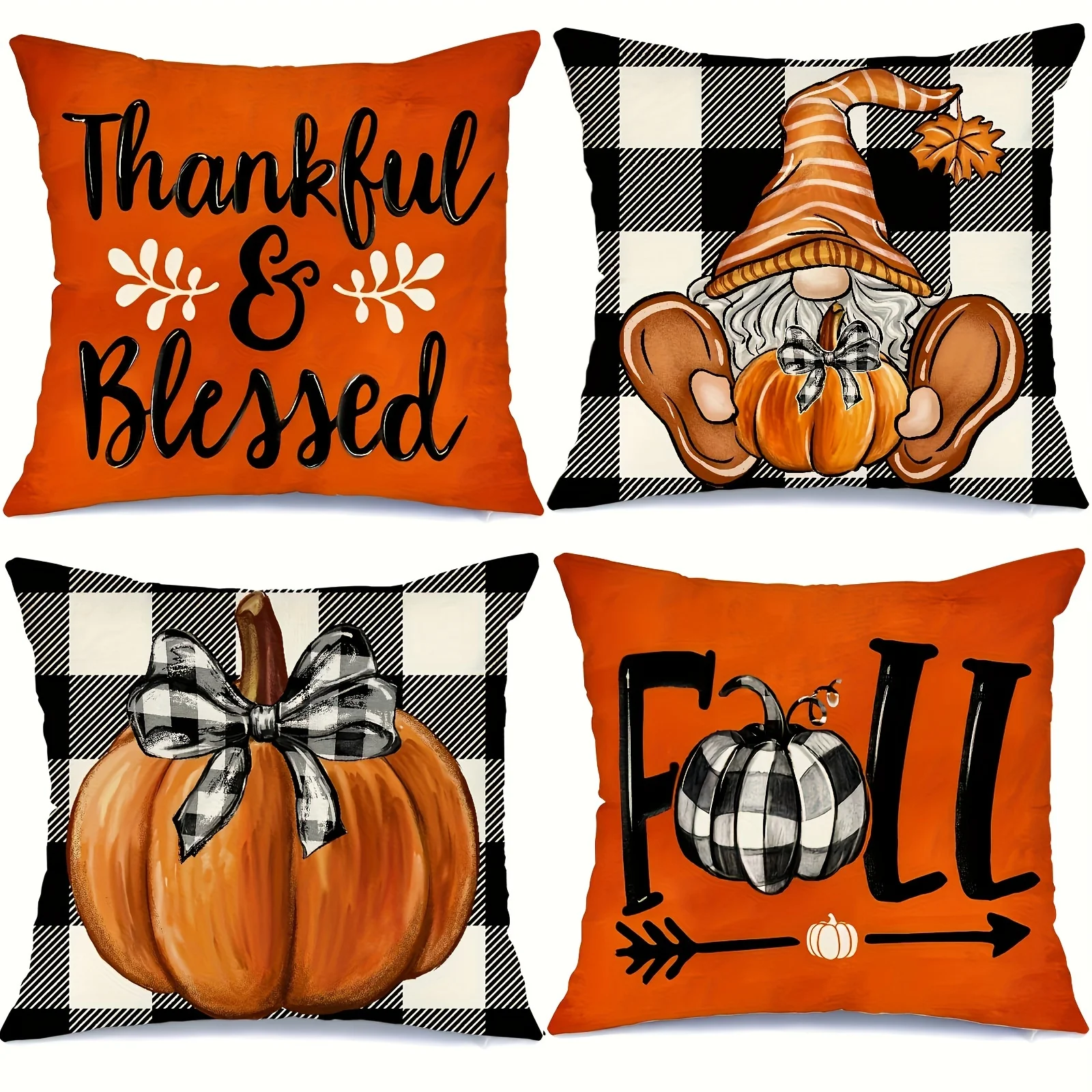 

Home Decor Thankful Blessed Gnome & Fall Pumpkins Pillow Pattern Cushion Cover Suitable For Sofa Bedroom Car Pillow Cover