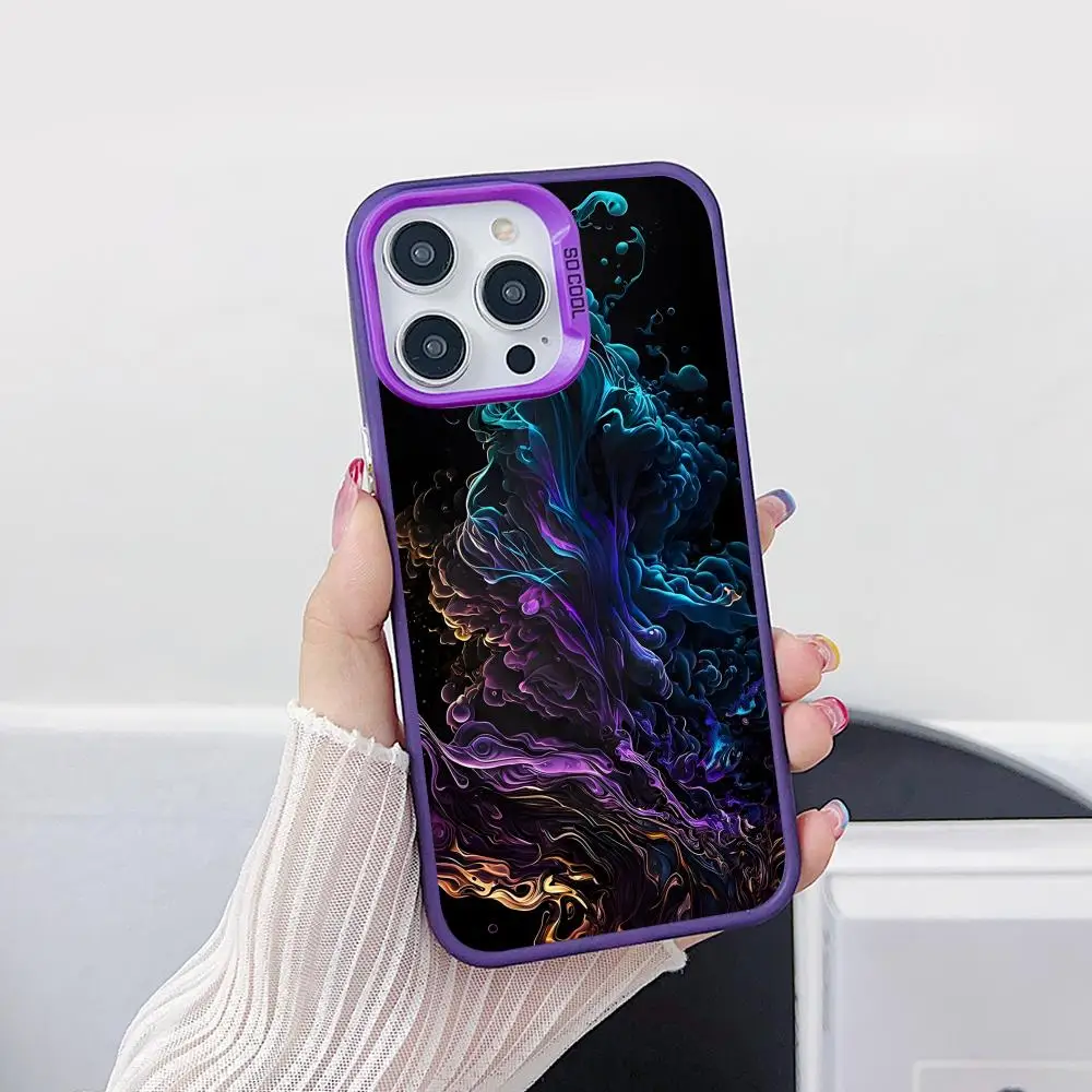 

Luxury Smoke Texture Phone Case for iPhone 17 16 15 14 13 12 11 X XR XS Air Pro Max Plus Purple Colorful Silver Cover