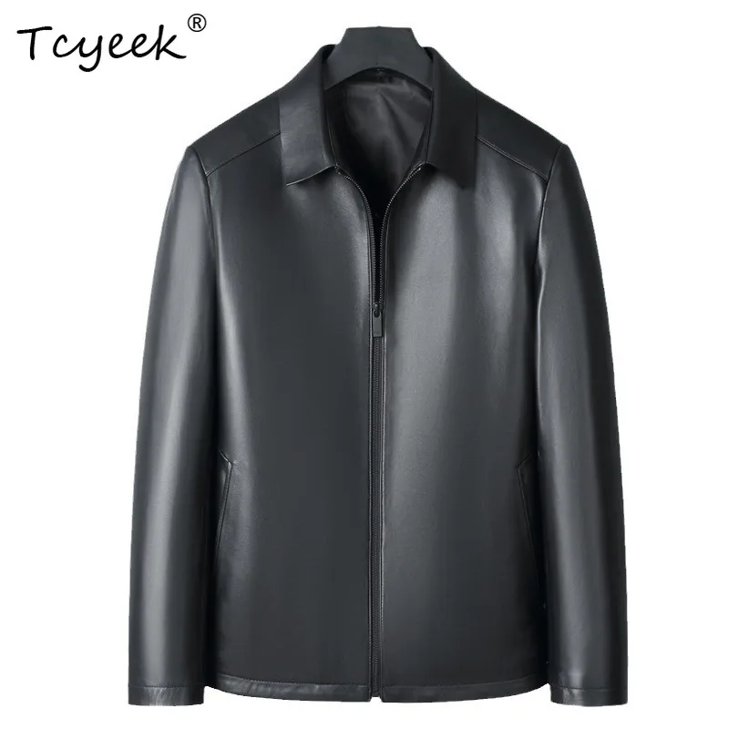 

Tcyeek Top Layer Sheepskin High End Trendy Casual Lapel Black Men's Genuine Leather Jacket Jaqueta De Couro Masculina 가죽자켓