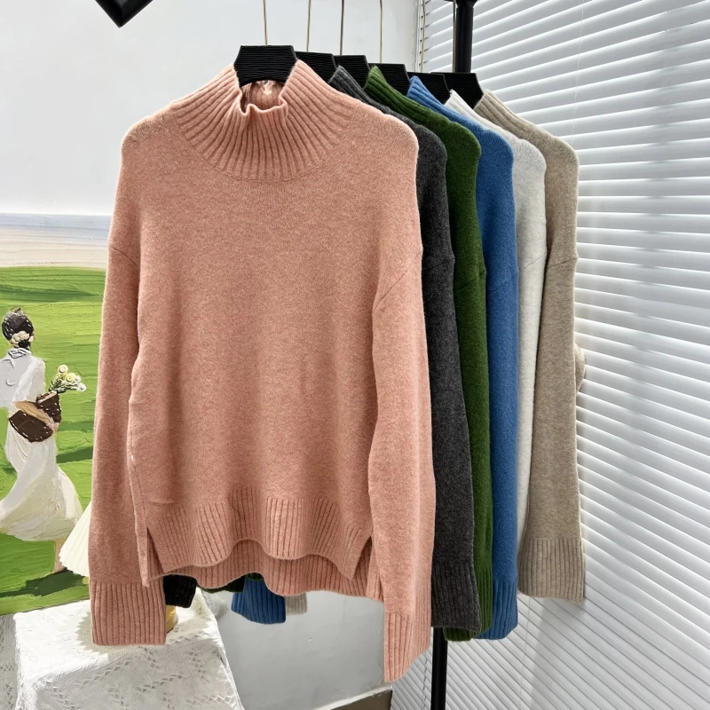 

Loose Knitted Wool Sweater with Slit for Fitting Room Tag Removed Japanese Lazy Sle Vintage Overhead Long Sve Warmth Hea...