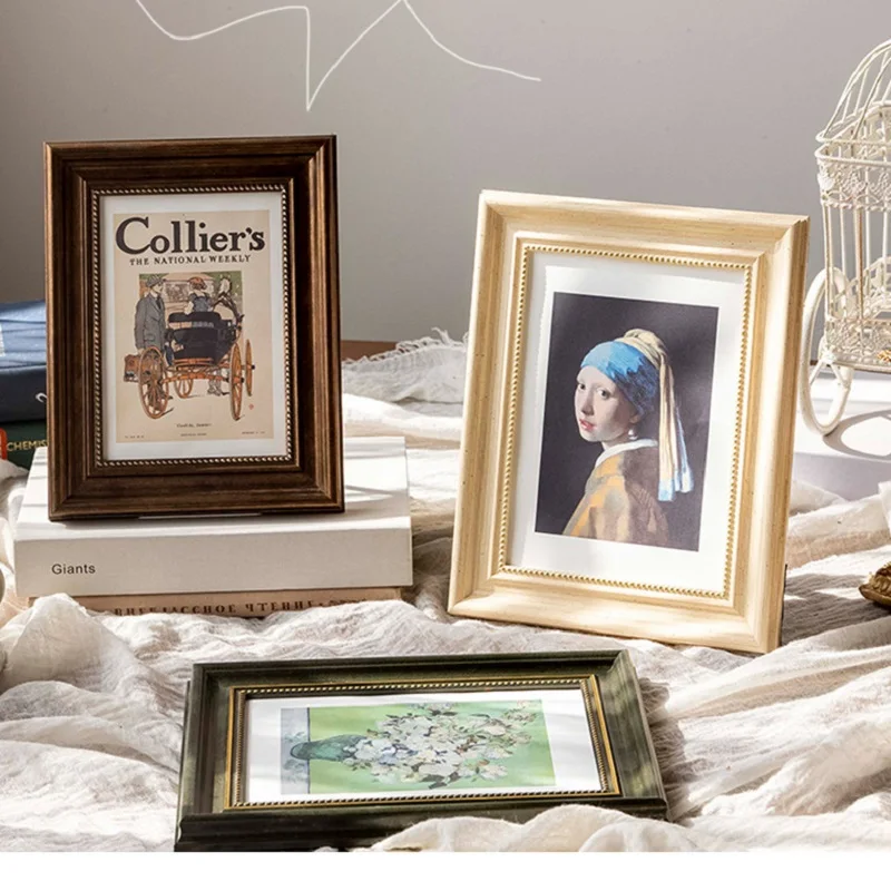 Vintage American Style Tabletop Photo Frame 6 Inch & 8 Inch Picture Frame, A4 Artwork Display Frame, Retro Design for Home Decor