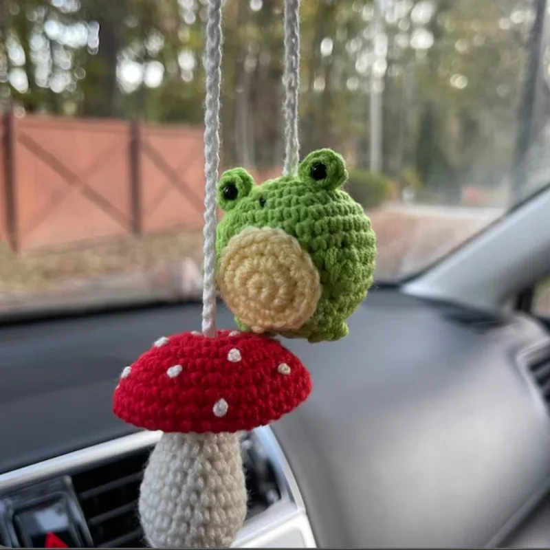 

Woven Animal Car Hanging Tassel, Handmade Knitting Frog, Mushroom Pendant, Wall Hanging Ornament, Auto Interior Accessories