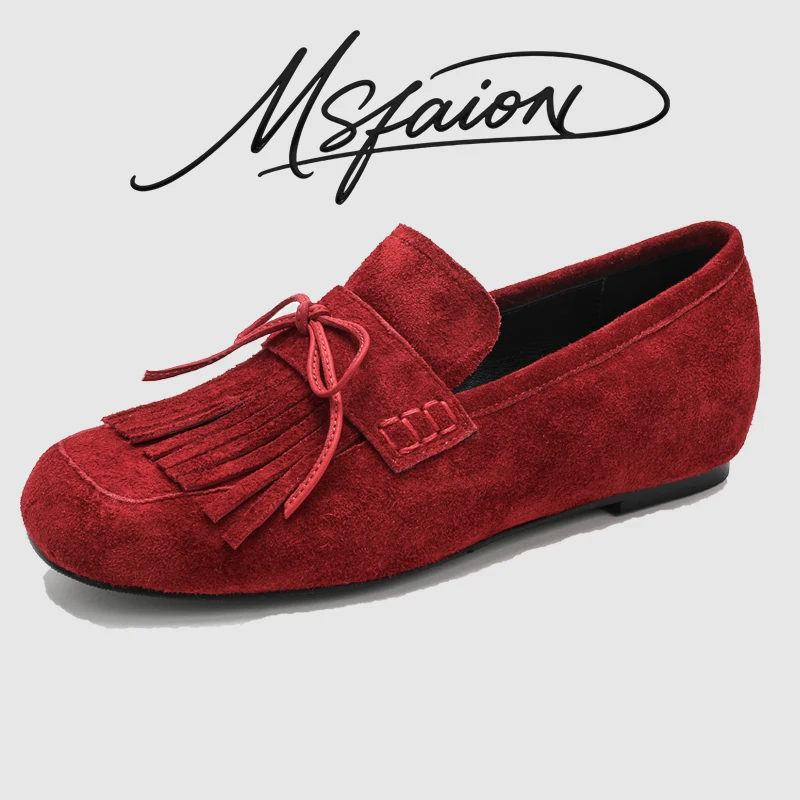 

Женские замшевые лоферы на низком каблуке, удобные повседневные туфли без застежек, винтажные, коричневые, красные, черные, с круглым носком, высокое качество, лето 2026