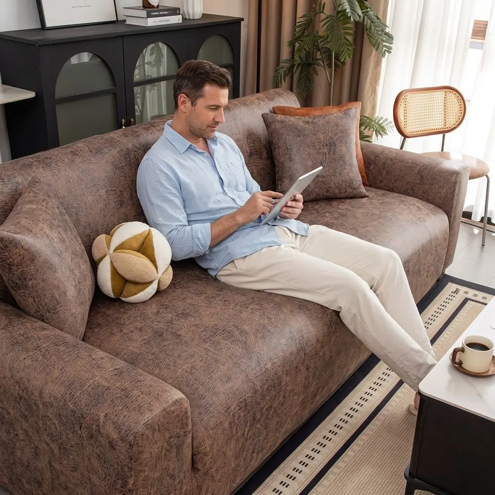 Integrated Non-Slip All-inclusive Sofa Cover Leather-Look Washable Elastic Sofa Cover Thick Waterproof Couch Protector Office