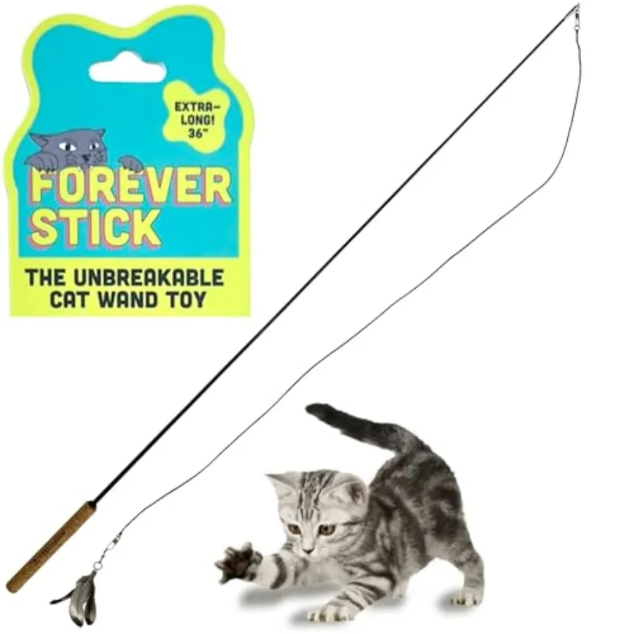 

Игрушка-дразнилка для кошек Forever Stick Extra Long: прочная удочка с перьями для игр в помещении, неразрушимая, синяя