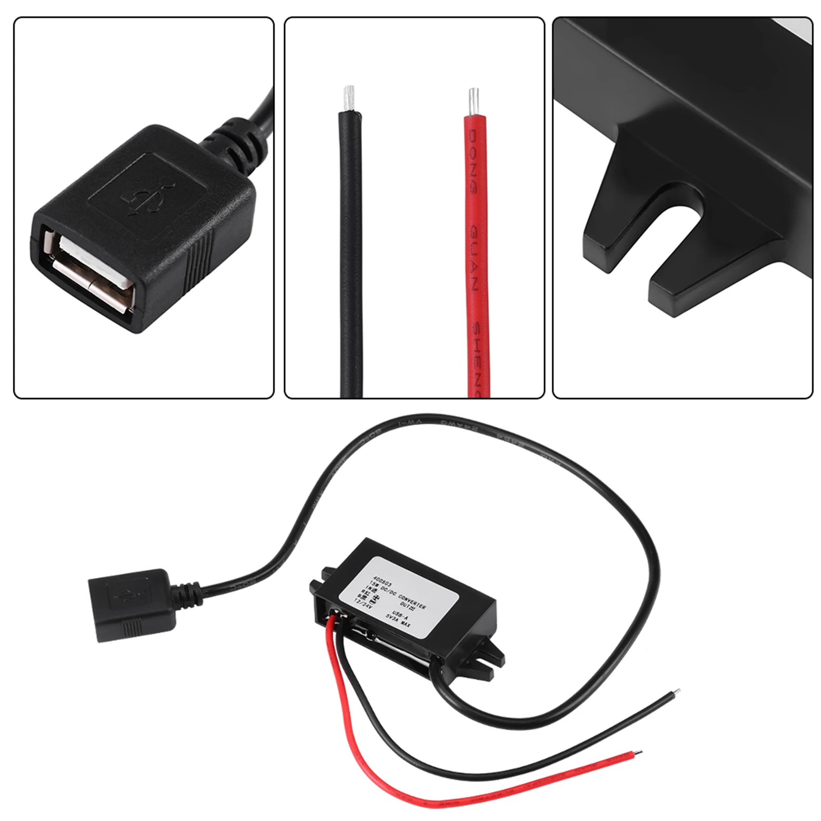 Adapter 12V/24V to USB 5V 3A Converter Regulator Cable Wires - Converter Regulator  Voltage Module