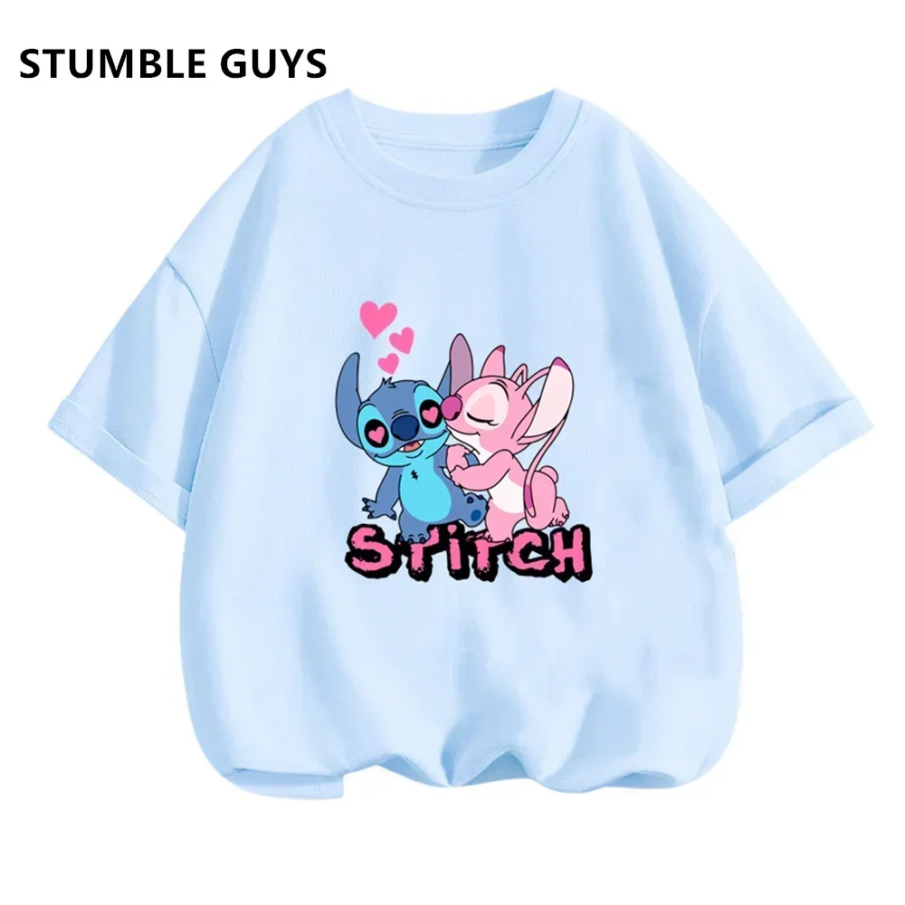 Summer Children Kawaii Stitch T-shirt Girls Stitch T Shirt Disney Stich Anime Cartoons Casual Clothes Kid Girl Boys Trucksuit