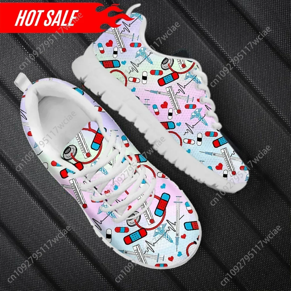 

Ladies Flat Shoes Gradient Medical Facilities Pattern Lace-up Casual Sneakers for Women Light Enfermera Zapatos
