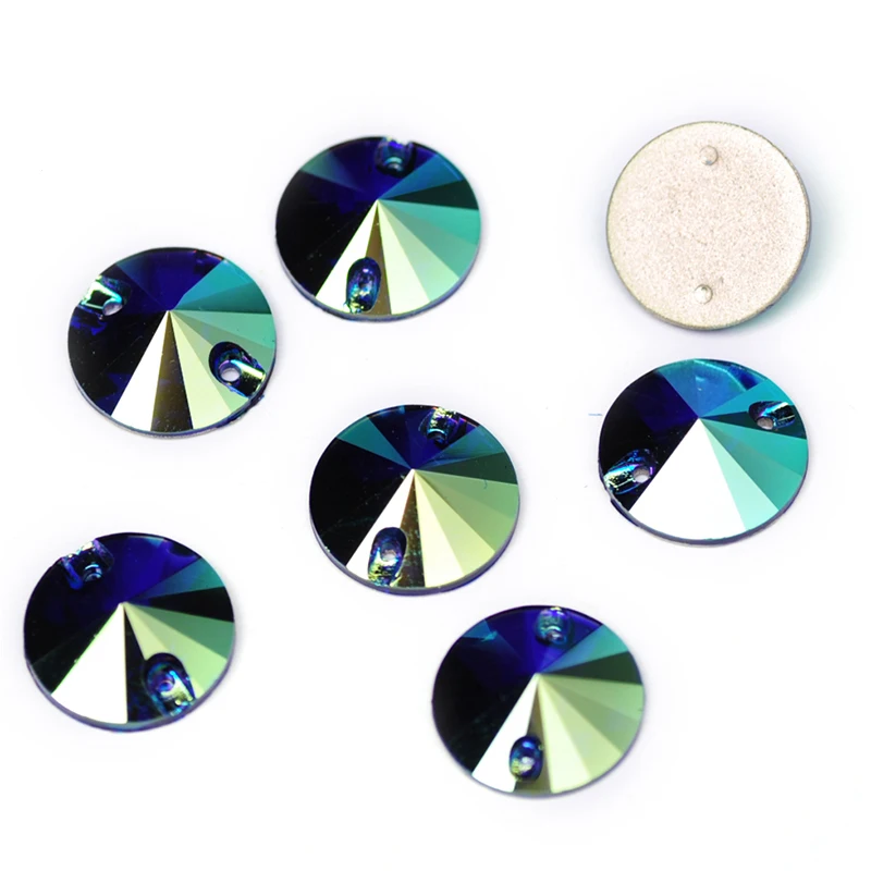 Neue Rivoli Farbeffekt-Glitzersteine DIY Strass Flache Rückseite Strasssteine zum Aufnähen Glas Kristall Gymnastik Kleidungsdekoration – Detail 6