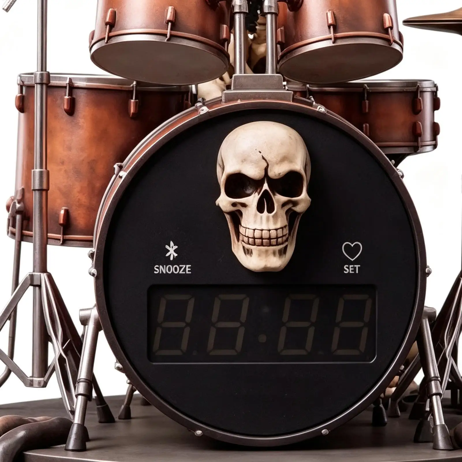 Alarm Clock with Drum Beat Speaker Digital LED Skeleton Home Decor Skull Dimmable Display Bedside Clocks Halloween Gift