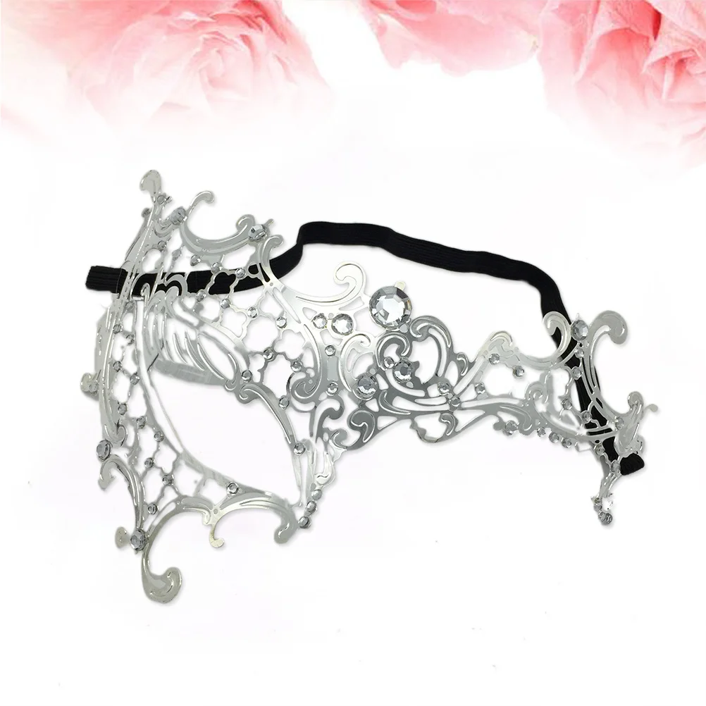 

Venetian Half Face Mask Lightweight Metal Hollow Carved Rhinestone Design Adjustable for Halloween Carnival Masquerade Ball