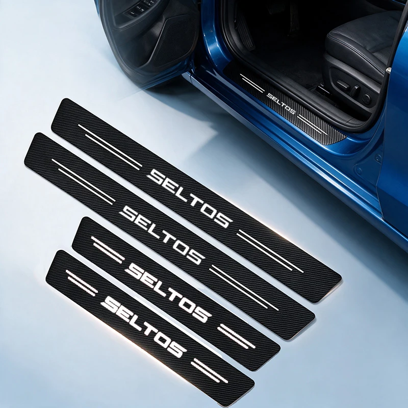 For KIA Seltos Emblem Carbon Fiber Car Trunk Door Sill Trim Stickers Auto Threshold Strips Anti Scratch Decal Decoration