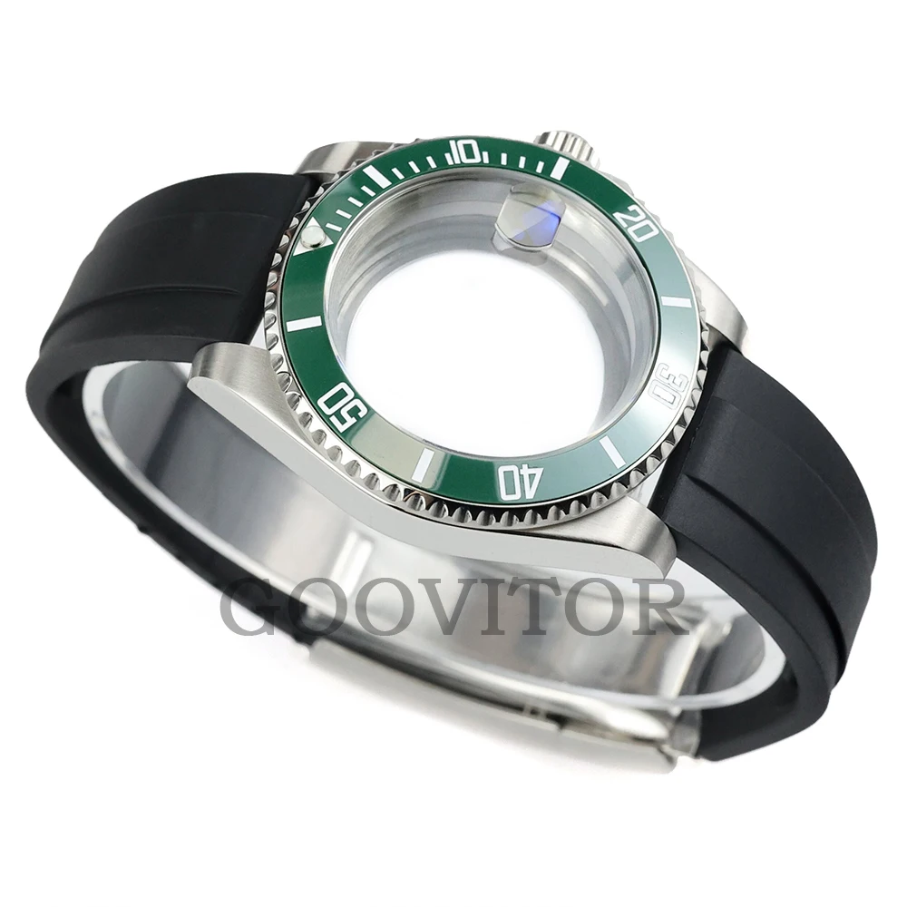 For Silver 40mm YACHT-MASTER Watch Case Fit Submariner GMT Seiko NH34/NH35/NH36/NH38 Movement Rubber Strap NH35 Watch Case