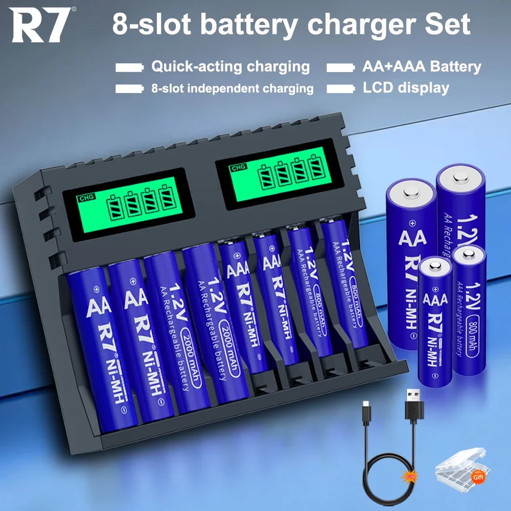 

R7 1.2V AA Rechargeable Batteries 2000mAh+1.2V 800mAh AAA Battery Ni-MH AA+AAA Rechargeable Battery for Camera Toy Clock Radio