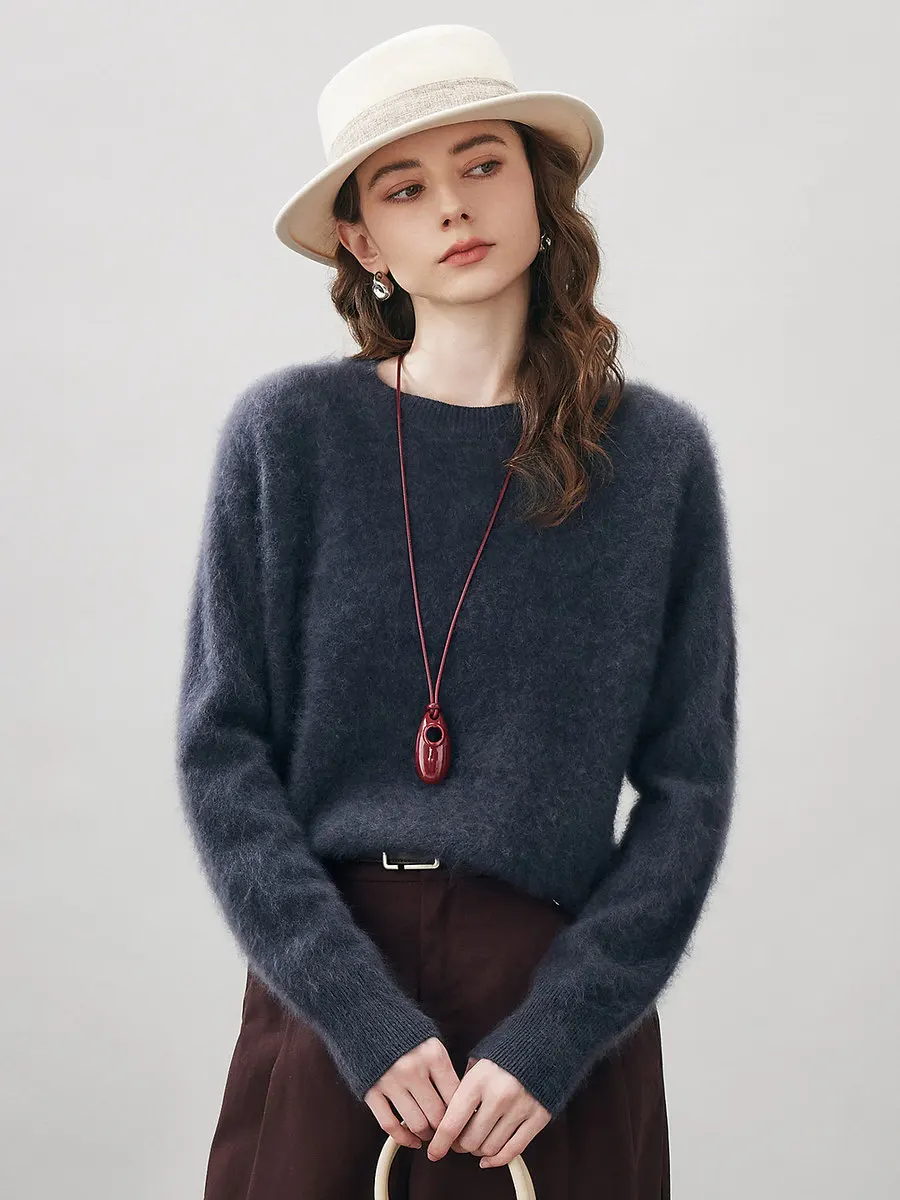 5% Silk 5% Cashmere 90% Wool Women Sweater Autumn Winter Chic Cashmere Sweater O-Neck Soft Knitted Pullovers Warm Wool Sweater