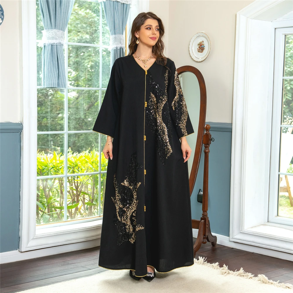 

Eid Mubarak Djellaba Morocco Kaftan Ramadan Sequins Evening Dresses Women Muslim Abaya Dubai Turkey Kaftan Party Gown Jalabiya