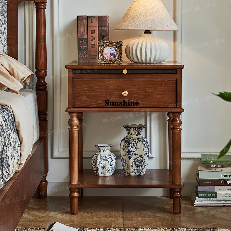 

Solid wood French retro, bedroom bedside cabinet storage, storage with drawer edge