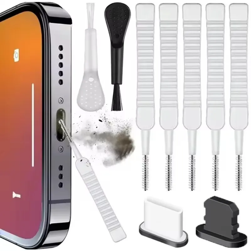 Kit de Limpeza para Porta de Carregamento de Celular e Fone de Ouvido, com Protetor de Poeira e Escova, para iPhone 16 15 14, Samsung, Xiaomi 2026