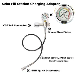 Scba Fill Station Charging Adapter CGA347 Connector With 24/37 Inch Hose Gauge Quick Disconnect