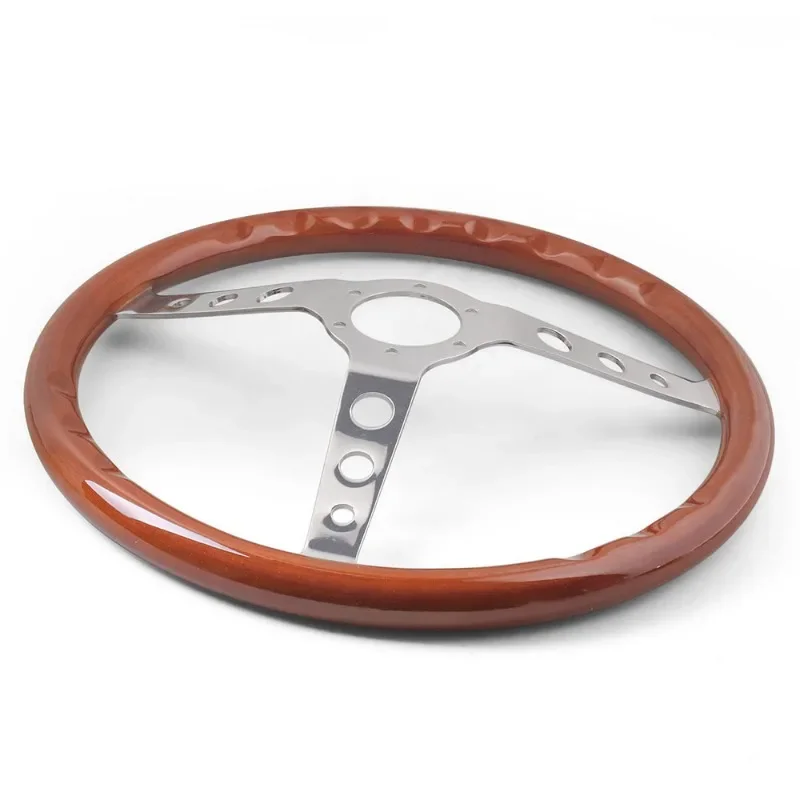 Car Modification 15 Inch 380mm Solid Wood Electroplated Bracket with 6 Holes Peach Wood Vintage Universal Steering Wheel