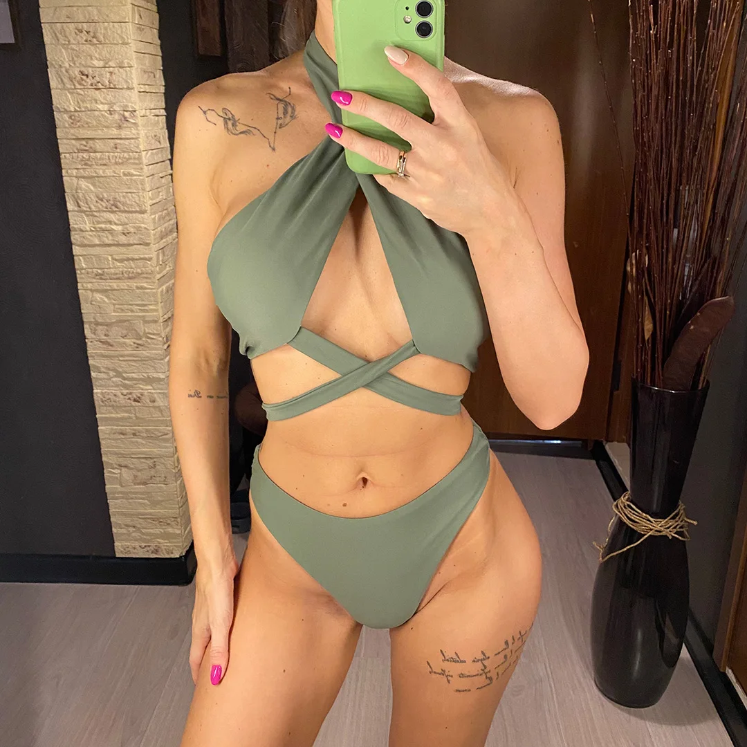Neue 5-Farben-Bikini-Sets für Damen, zweiteiliger Badeanzug, weiß, mit Ausschnitten, brasilianischer Badeanzug, Badebekleidung, Modell V3366B – Detail 10