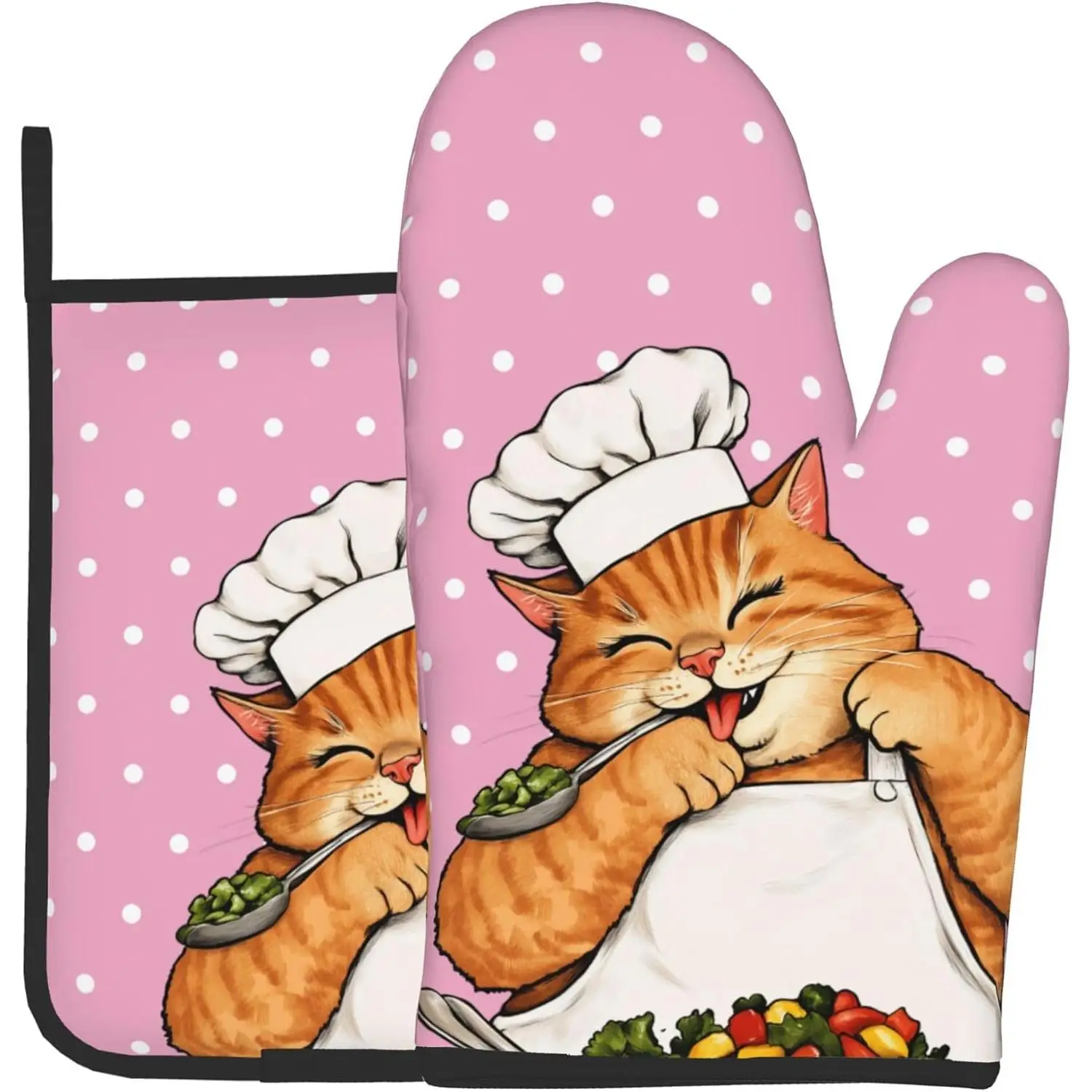 

Рукавицы для кошек, розовые рукавицы для духовки и держатели для кастрюль, наборы из 2 милых кухонных рукавиц для плиты с котенком, горячие подушечки для выпечки, гриля