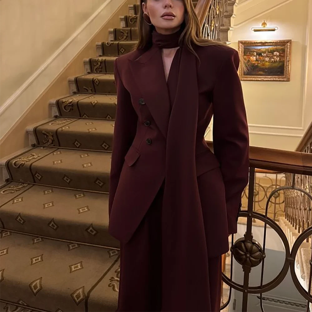 

Женский костюм на заказ, двубортный, уникальный дизайн, куртка, брюки, однотонная повседневная модная осенняя одежда, женские комплекты