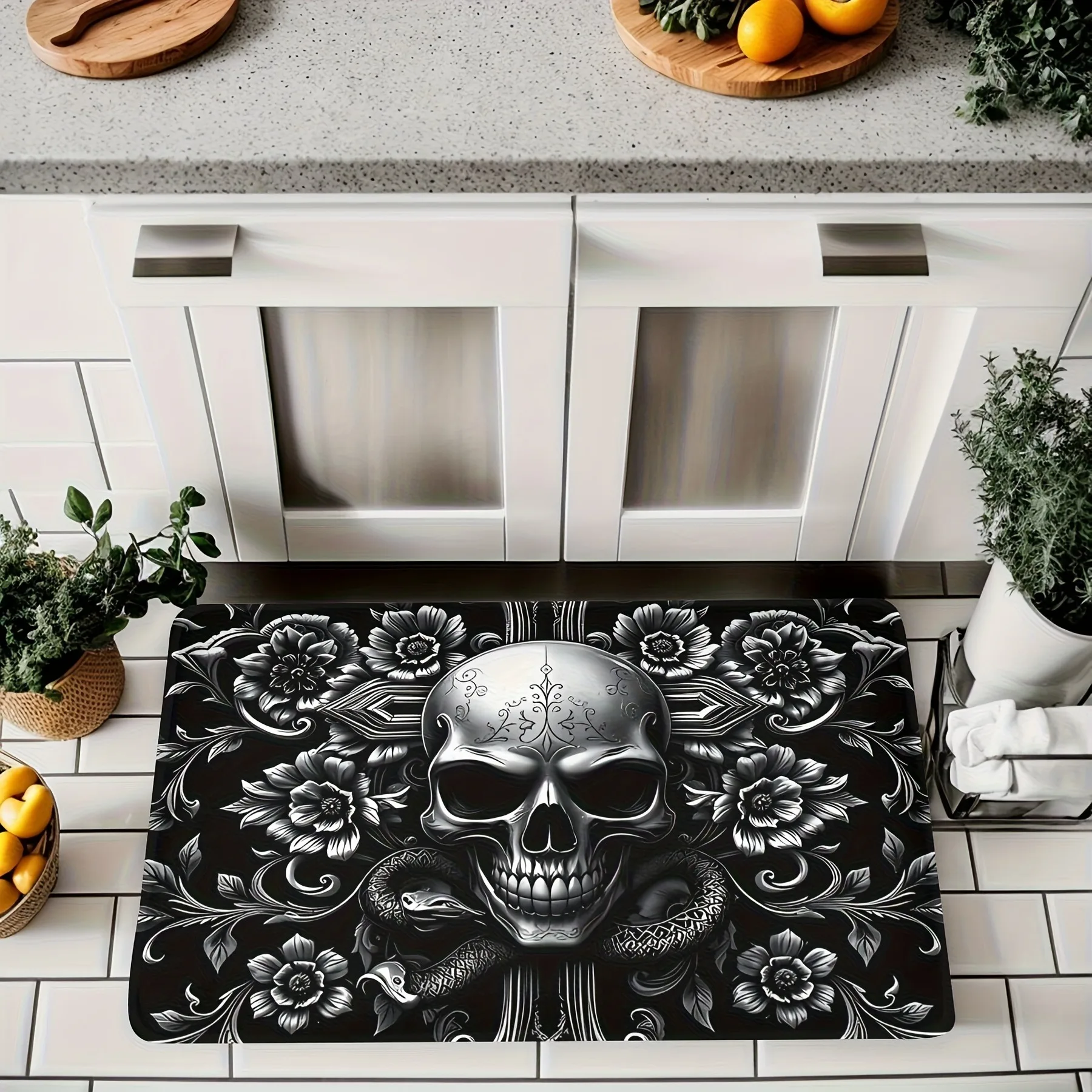 

1PC Halloween Pattern Kitchen Rug Non-Slip Door Mat Pop design Bathroom Rug Bath Mat Carpet for Home Sink Laundry Decor
